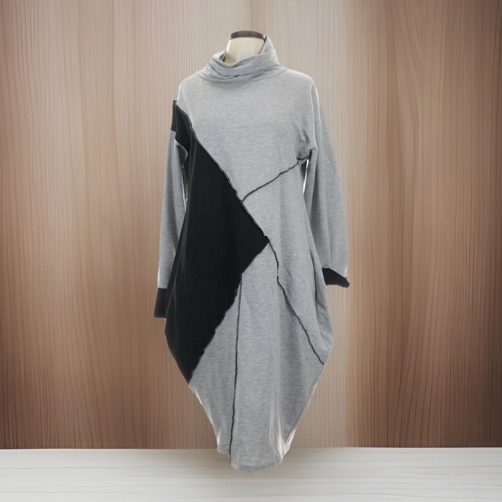 Metamorphoza Dress L Avant Garde Gray‎ Black Sweatshirt Colorblock Turtleneck